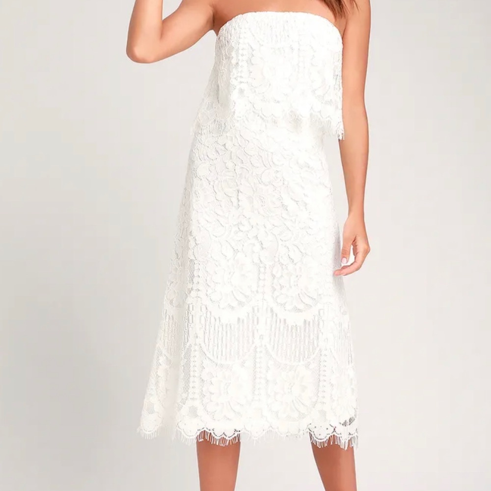 Lulu's Delia Lace Strapless Midi Dress